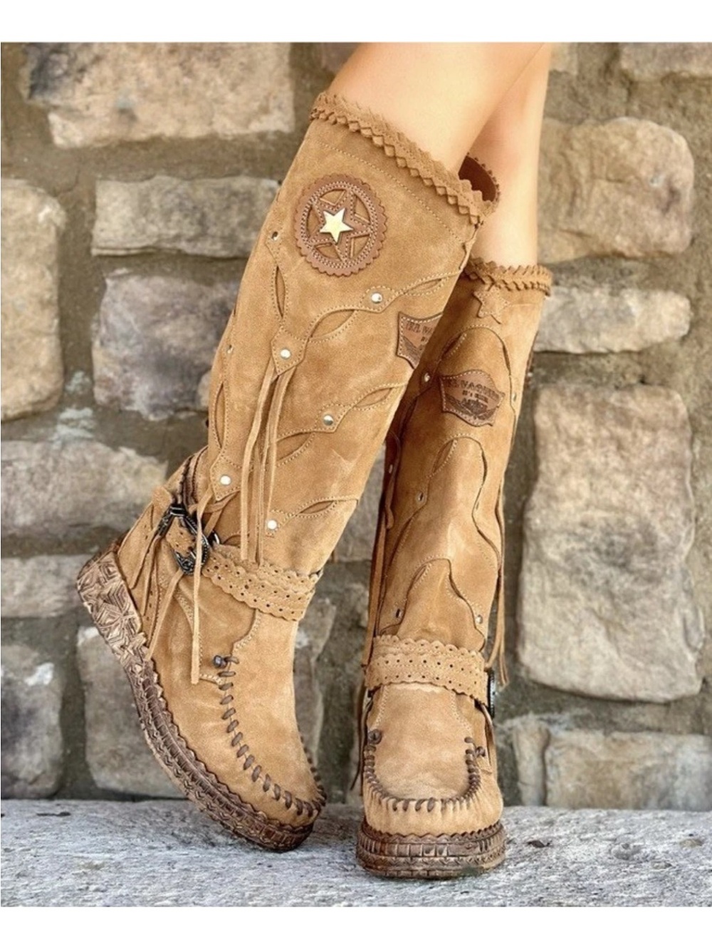 EL VAQUERO MIREA SILVERSTONE MOU WEDGE MOCASSIN BROWN BOOTS SIZE 6 36 NWOB